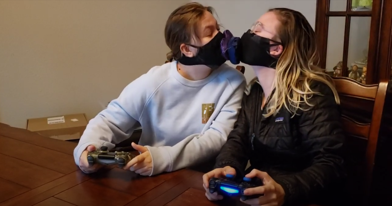 Photo showing off the facial alt-game kissing lip controller.